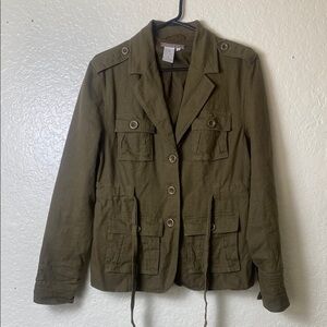 Isabella Bird Linen Safari Blazer – Olive Green Utility Jacket – Size 8